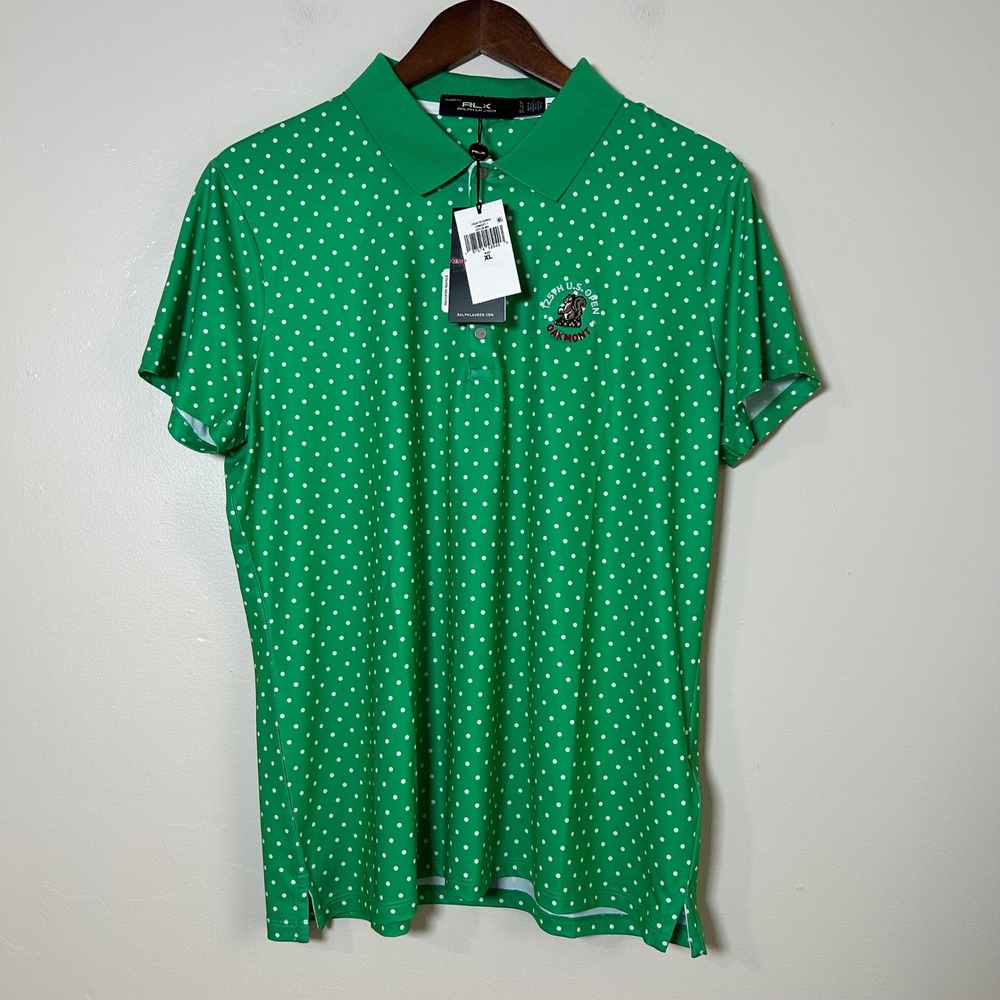 NWT RLX Ralph Lauren Polo Shirt 125th US Open Oakmont Size XL Green Polka Dot